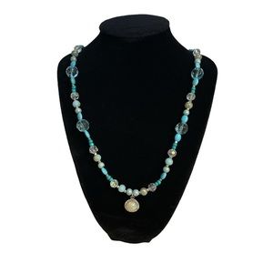 Beaded Blue & Silver Sparkling Gem Necklace